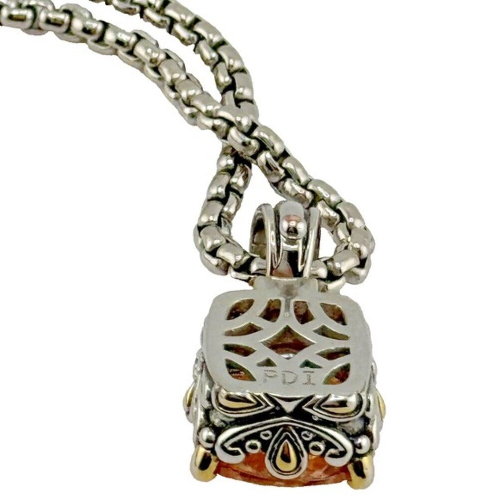 Facet Cut 20 Carat Citrine Color CZ Silver Tone Filigree Pendant Necklace - Picture 5 of 9